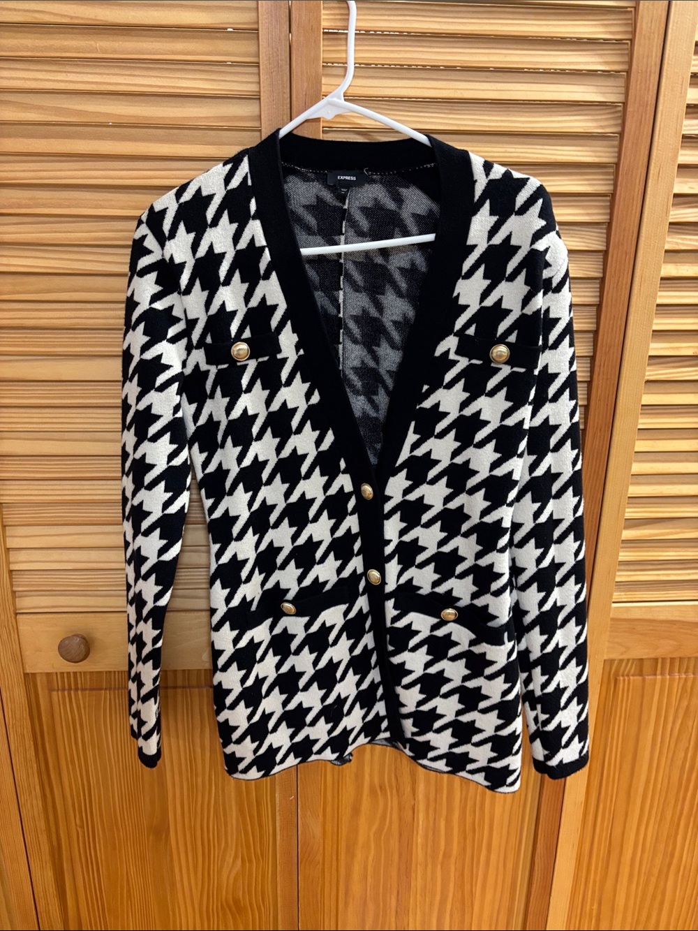 Express Black and White Houndstooth Blazer Cardigan